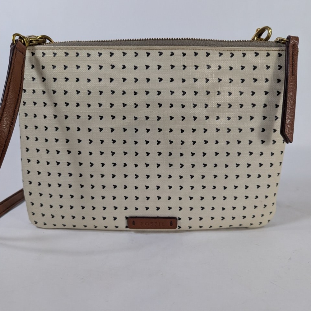 Fossil Devon Crossbody Purse Handbag Tan Gray 25x17